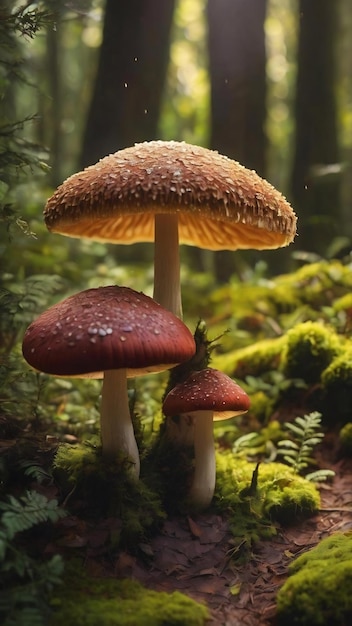 Foto mágica de cogumelos descubra a mística dos cogumelos no coração da floresta encantada