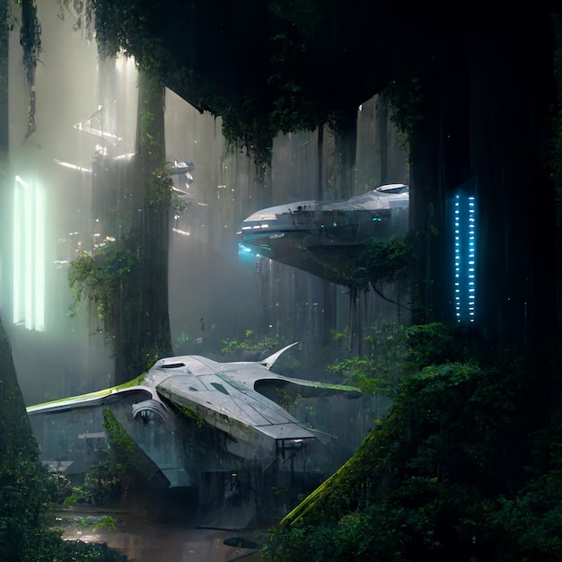 Magical Forest Star Wars Science-Fiction-Raumschiffe generative KI