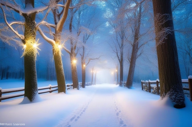 Un mágico país de las maravillas de invierno encantado por el bosque de nieve