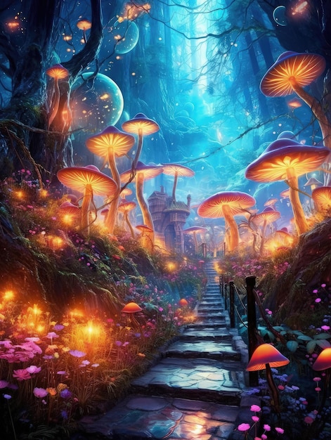 Magische Fantasy-Märchenlandschaft Nacht in einem Wald
