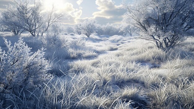 Magische frostige Grasblätter