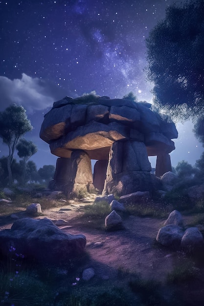 Magische Nacht in den Dolmen mit dem Glanz heller Sterne