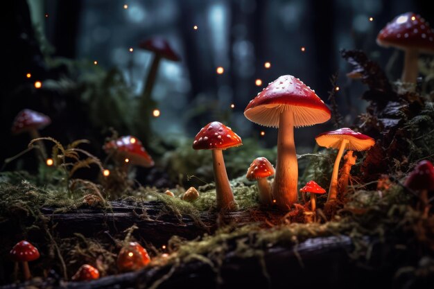 Magische Pilze im dunklen geheimnisvollen Wald