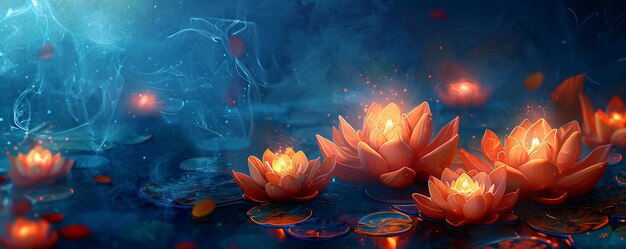 Foto magische rosa lotusblume mit kerzen und funkeln buddha purnima vesak yoga und meditation