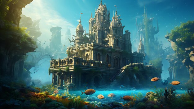 magische Welt unter Wasser reich voller lebendiges Meeresleben Fantasy Tapeten