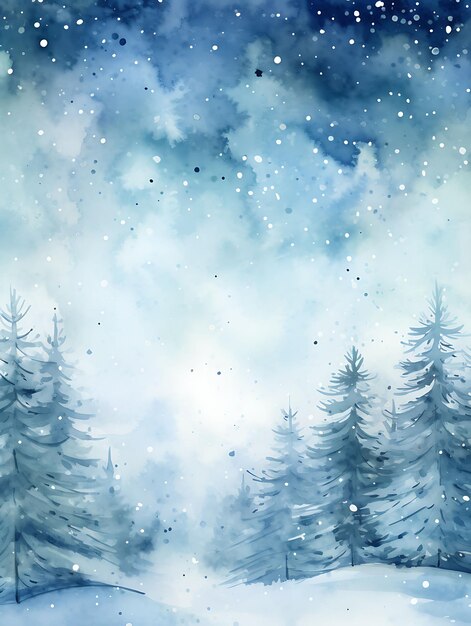 Magische Winterlandschaft Blaue Aquarelle Hintergrundwandpapier