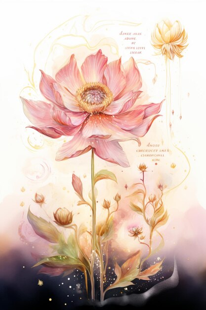 Magischer botanischer Illustrationsstil mit rosa Pastellblumen