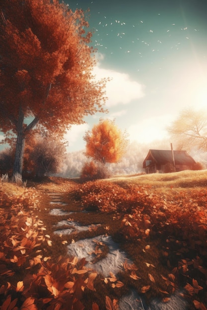 Magischer Herbstfallhintergrund Illustration AI Generative