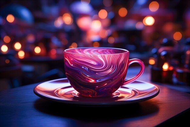 Foto magischer kaffee in einer rosa und magischen tasse
