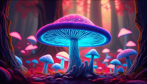 Magischer Pilz im verzauberten Märchenwald der Fantasie Generative Ai