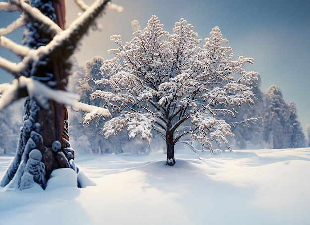Magischer schneebedeckter Baum im Winter