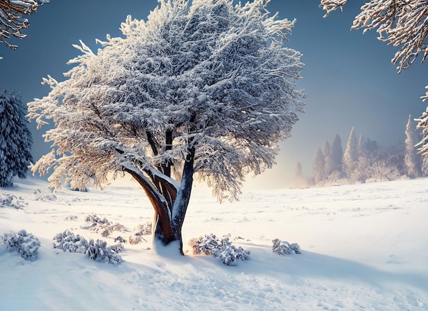 Magischer schneebedeckter Baum im Winter