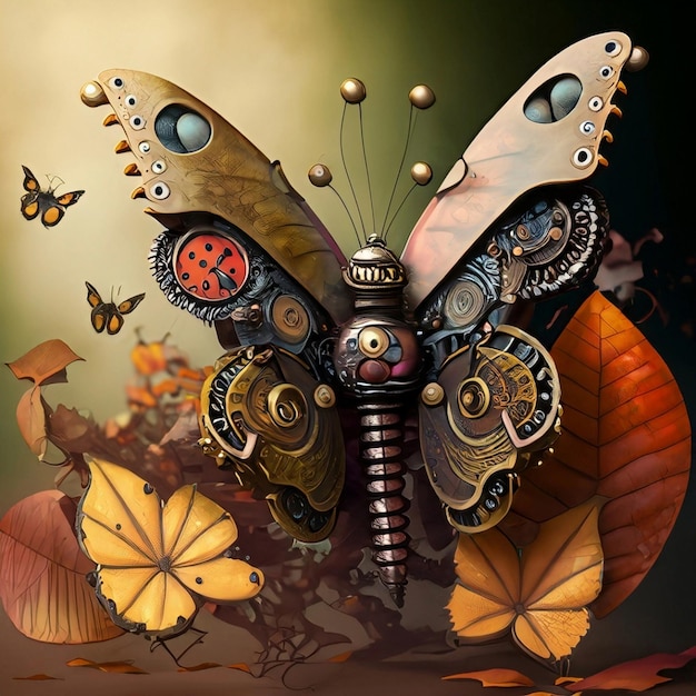 Magischer Steampunk-Fantasie-Schmetterling, isoliertes Designelement auf transparentem Hintergrund