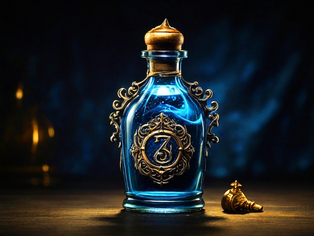 magischer Trank der Geschwindigkeit das Etikett auf der Flasche hat ein Symbol eines Wirbels, das auf Geschwindigkeit hindeutet