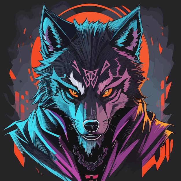 Magischer Wolf in futuristischen Halloween-Farben