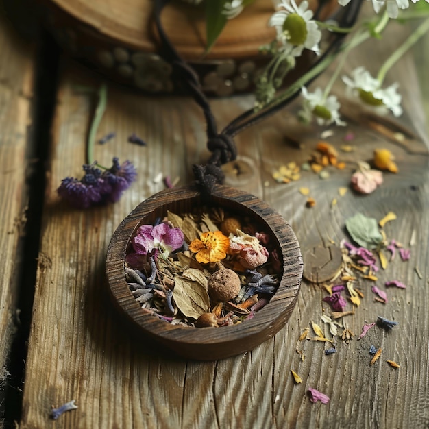 Foto magisches amulett aus getrockneten blumen