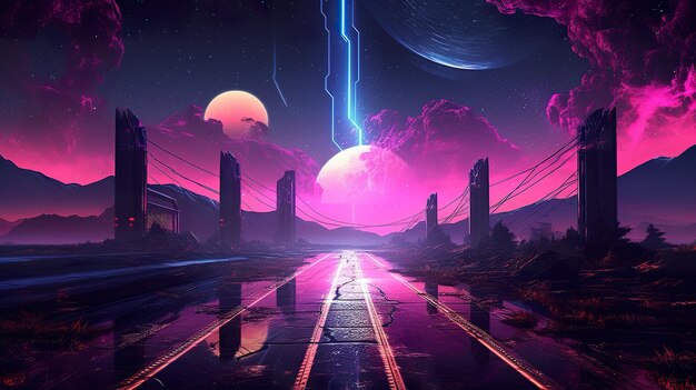 Magisches Portal zu einem anderen Reich Synthwave 80s ai generieren