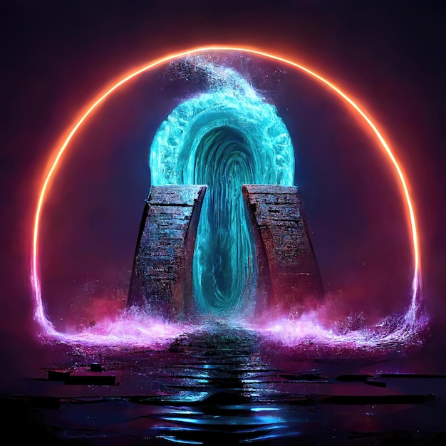 Magisches Tor ein Portal zu einer anderen Welt ein leuchtendes magisches Tor 3D-Illustration