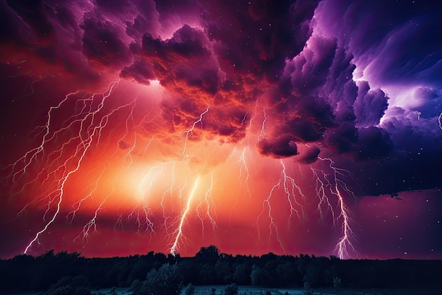 Magnetischer Sturm mit hellen Farben und generativer KI am dunklen Himmel