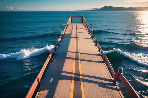 La magnífica arquitectura del puente cruzado por el océano diseño del puente de aguas profundas fondo de papel tapiz