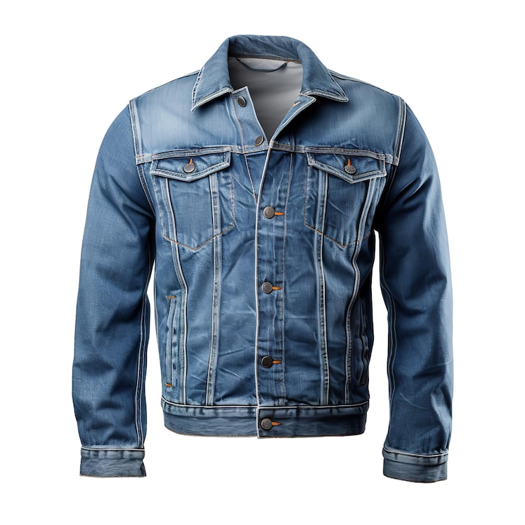 Foto magnífica jaqueta de denim isolada em fundo branco
