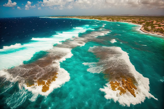 Magnífica vista aérea del agua después de un ciclón en Bonaire el Caribe