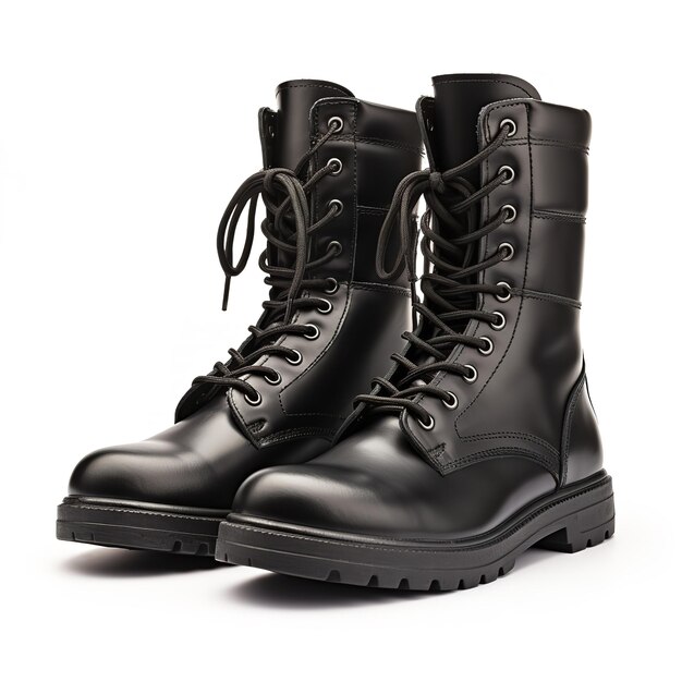 Magníficas botas de combate militares aisladas sobre un fondo blanco