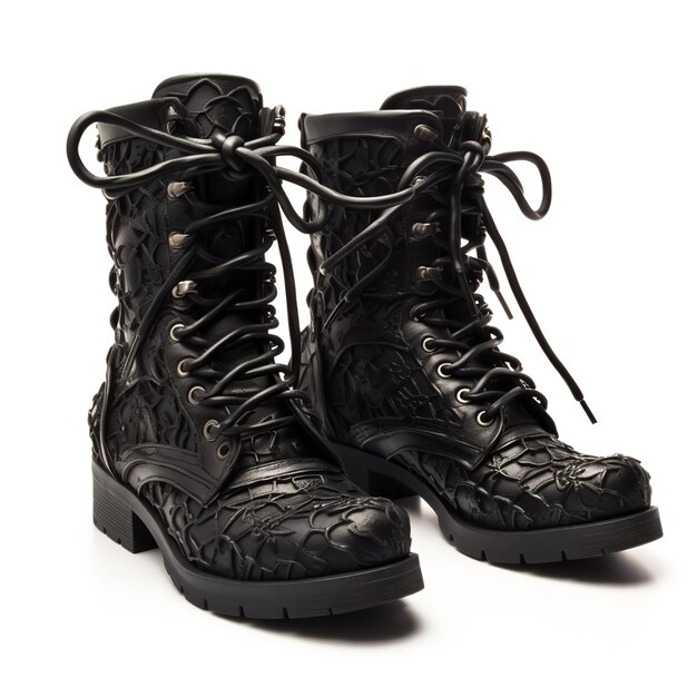 Magníficas botas góticas aisladas sobre un fondo blanco