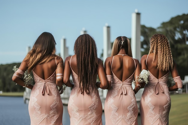 Magníficas damas de honor afroamericanas en boda IA generativa