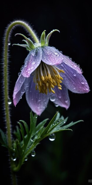 Magníficas gotas de lluvia de Pulsatilla Imagen para una postal Foto de alta calidad IA generativa