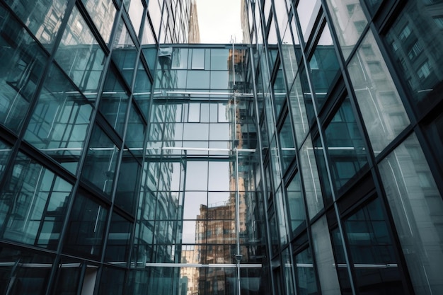 Magníficas janelas de vidro e molduras metálicas de edifícios de escritórios de alta altura criados com AI gerativa