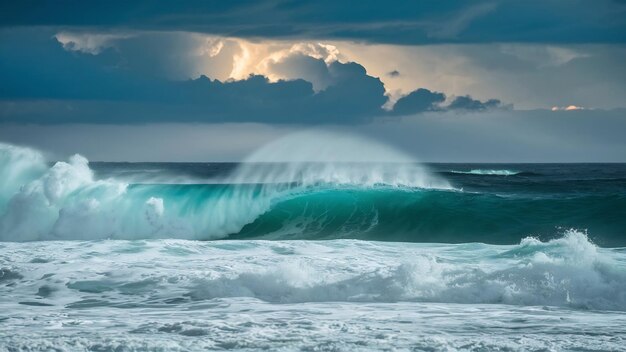 Magníficas olas del océano tormentoso capturadas en una noche nublada