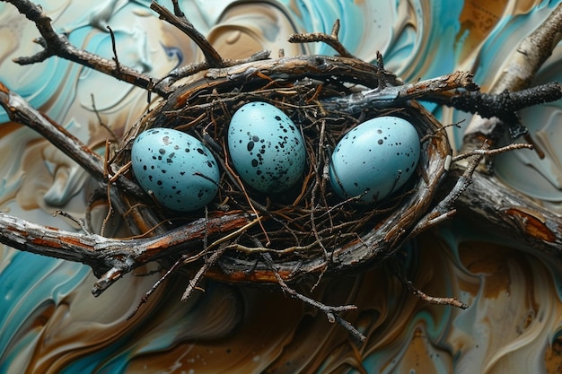 Foto magnífico acuarela nido de pájaros de fondo con huevos de anidación