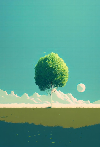 Magnífico árbol de minimalismo en el paisaje de invierno en color pastel Creado con tecnología de IA generativa