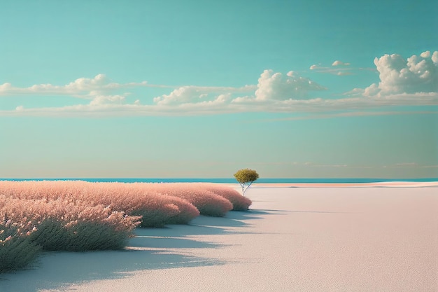 Magnífico árbol de minimalismo en el paisaje de invierno en color pastel Creado con tecnología de IA generativa