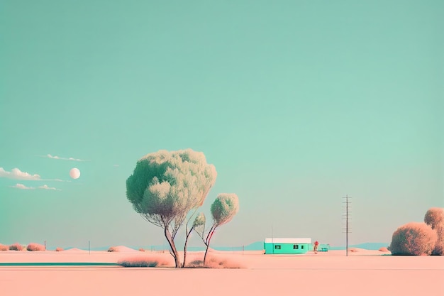 Magnífico árbol de minimalismo en el paisaje de invierno en color pastel Creado con tecnología de IA generativa