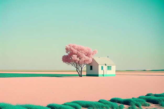 Magnífico árbol de minimalismo en el paisaje de invierno en color pastel Creado con tecnología de IA generativa