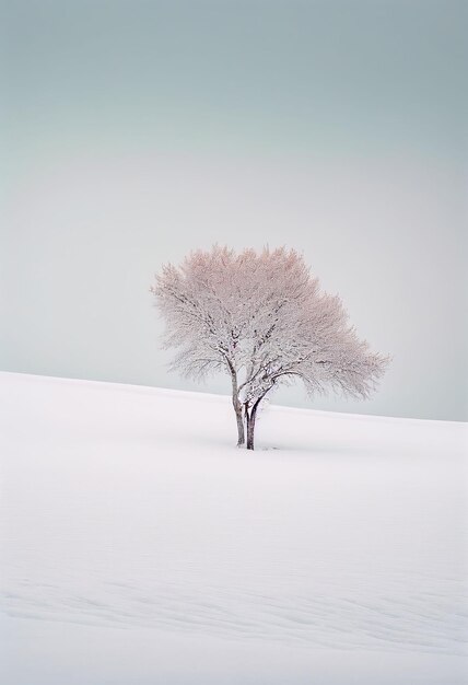 Magnífico árbol de minimalismo en el paisaje de invierno en color pastel Creado con tecnología de IA generativa