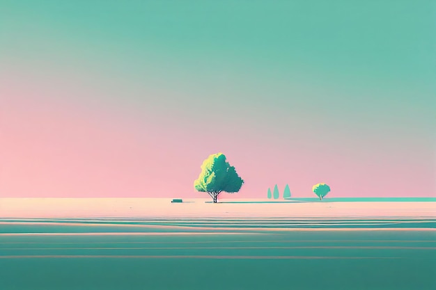 Magnífico árbol de minimalismo en el paisaje de invierno en color pastel Creado con tecnología de IA generativa