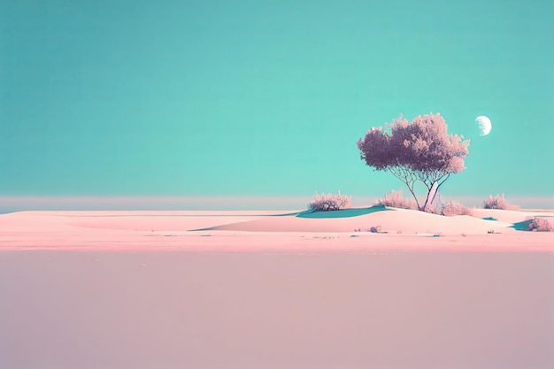 Magnífico árbol de minimalismo en el paisaje de invierno en color pastel Creado con tecnología de IA generativa