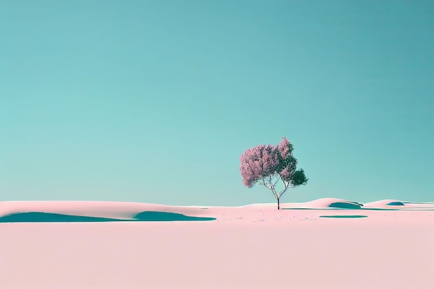 Magnífico árbol de minimalismo en el paisaje de invierno en color pastel Creado con tecnología de IA generativa