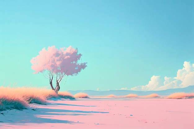 Magnífico árbol de minimalismo en el paisaje de invierno en color pastel Creado con tecnología de IA generativa