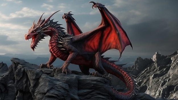 Magnífico arte de fantasía del dragón rojo Generativo Ai