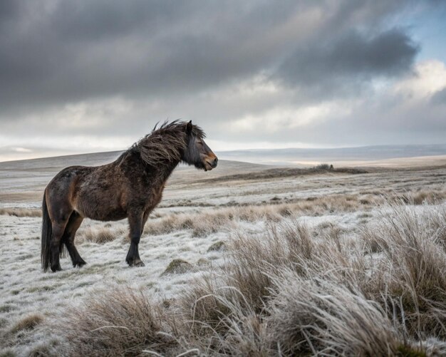 Un magnífico caballo se encuentra orgulloso en un paisaje nevado su aliento visible en el aire fresco del invierno