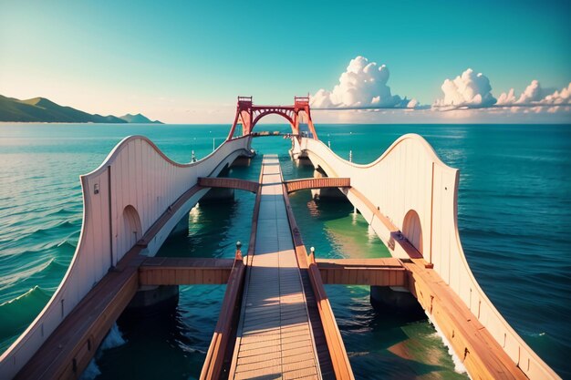 El magnífico fondo de papel tapiz de diseño de puente de mar profundo de arquitectura de puente de océano cruzado
