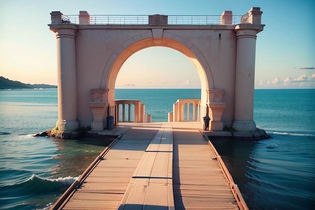 El magnífico fondo de papel tapiz de diseño de puente de mar profundo de arquitectura de puente de océano cruzado