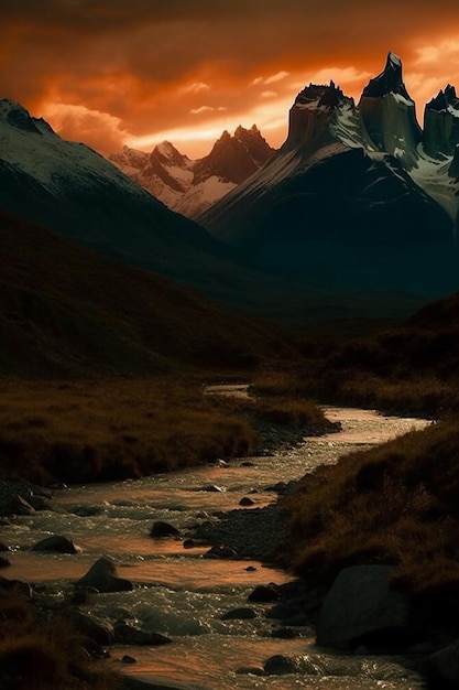 Magnífico paisaje Fotografía de puesta de sol en la montaña