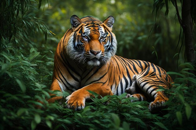 Un magnífico tigre de Bengala en su hábitat natural.