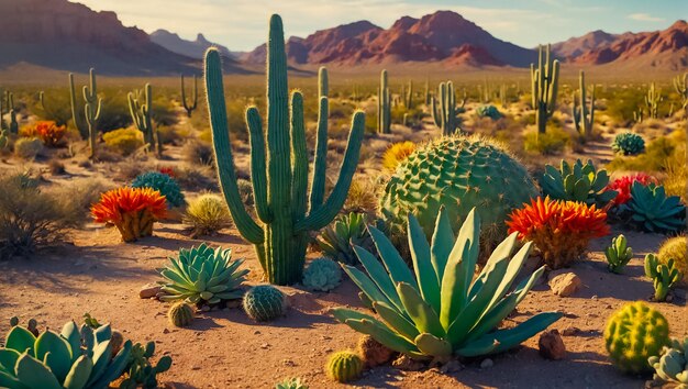 Foto magníficos cactus y suculentas en la naturaleza