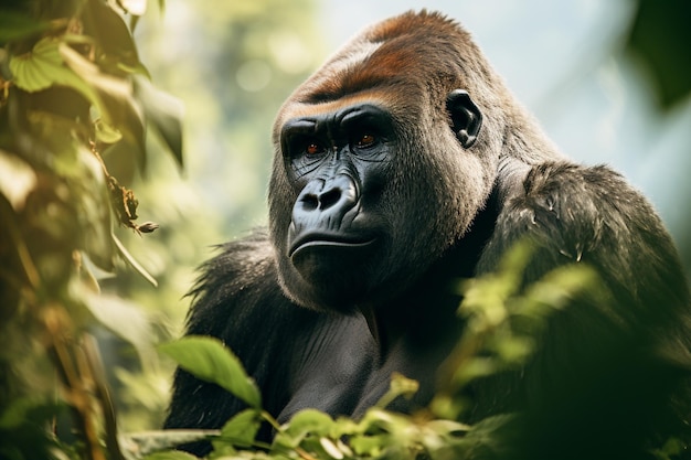 Magníficos gorilas em densas florestas tropicais